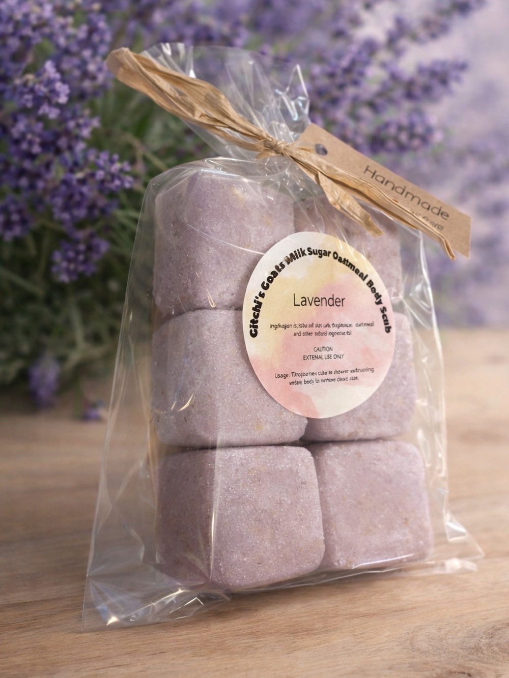 Lavender Sugar Oatmeal Shower Scrub Cubes - Handmade